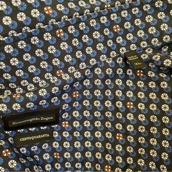 Ermenegildo Zegna Centoquaranta Geometric Novelty Print Button Up Shirt XL - Picture 16 of 16